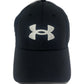 Under Armour כובע בוגרים שחור חלק אחורי רשת לוגו לבן מלא בחזית